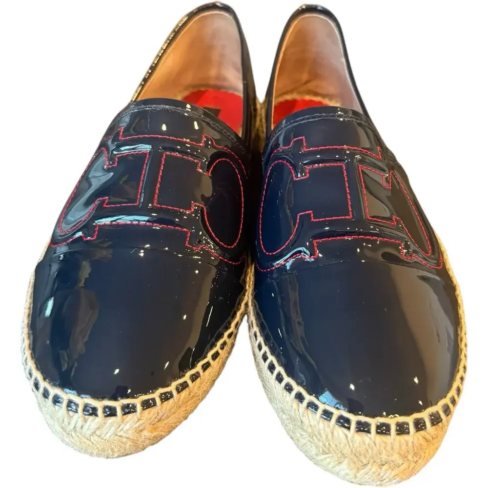 CH Carolina Herrera Initials Insignia Patent Leather Espadrilles Flats Size 39